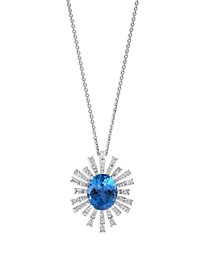 Bloomingdale's Blue Topaz & Diamond Starburst Pendant Necklace In 14k White Gold, 18 - 100% Exclusive In Blue/white