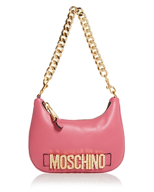 Moschino Crystal-logo Leather Shoulder Bag In Violet Multi