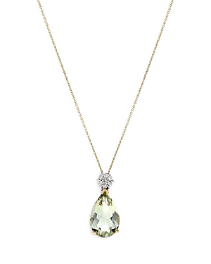 Bloomingdale's Prasiolite & Diamond Pendant Necklace In 14k Yellow Gold, 16 - 100% Exclusive In Green/gold