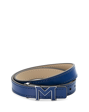 Shop Montblanc M Gram Leather Double Wrap Bracelet In Blue