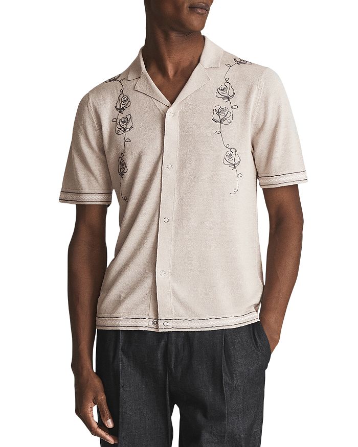 REISS Sampson Cuban Embroidered Camp Shirt Bloomingdale's