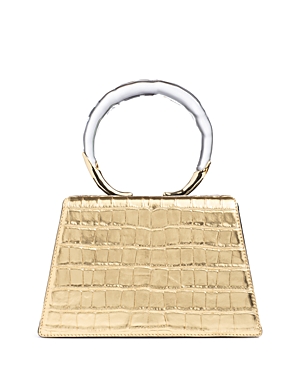 Alexis Bittar Lucite Quad Croc-embossed Top-handle Bag In Gold Croc/gold/clear