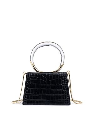 Alexis Bittar Lucite Quad Croc-embossed Top-handle Bag In Black Croc/gold/clear