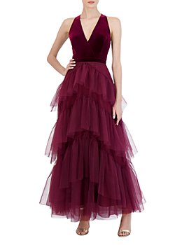 BCBGMAXAZRIA - Velvet & Tiered Tulle Evening Dress