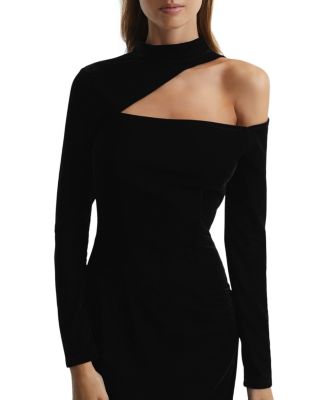 REISS Tatiana Asymmetric Cutout Velvet Dress