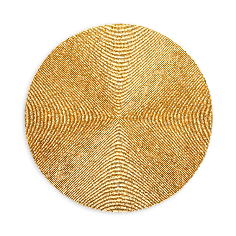 Aman Imports All Over Bugle Beaded Round Placemat - Exclusive In Champagne Gold