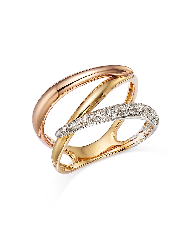 Bloomingdale's Diamond Pave Crossover Ring In 14k Yellow, White & Rose Gold, 0.20 Ct. T. W. - Exclusive In Gold