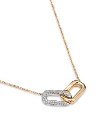 Diamond Paperclip Necklace in 14K White & Yellow Gold, 0.25 tcw  