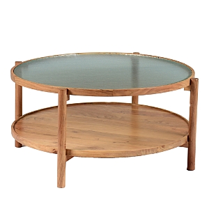 MOE'S HOME COLLECTION GLASS TOP ACACIA COFFEE TABLE