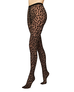 Wolford Josey 20 Denier Leopard-print Tights In Black/black