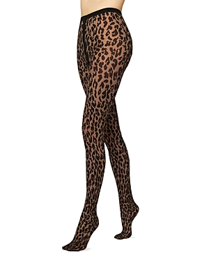 Shop Wolford Matte Leopard Print Tights In Black/black