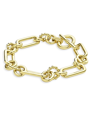 Shop Lagos 18k Yellow Gold Signature Caviar Fluted Oval Chain Bracelet, 7