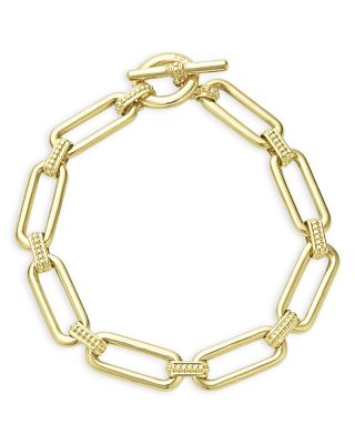 18K Yellow Gold Signature Caviar Smooth Oval Chain Bracelet, 6"