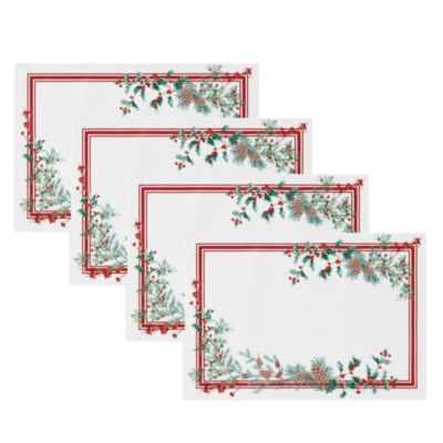 Winter Holiday Berry Fabric Placemats, Set of 4