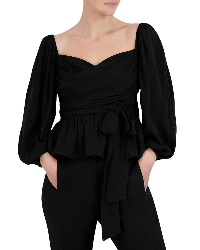 BCBGMAXAZRIA Puff Sleeve Ruffle Trim Midi Dress