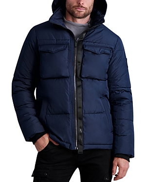Karl Lagerfeld Quilted Zip Out Hood Puffer Jacket In Navy