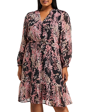 Estelle Plus Harlequin Blooms Clip Dot Chiffon Dress In Print