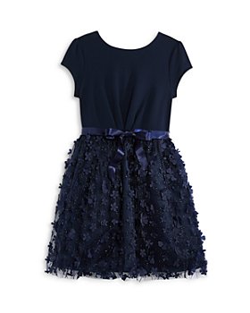 US Angels - Girls' Ponti Top 3D Floral Sparkle Skirt Dress - Little Kid