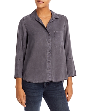Bella Dahl Long Sleeve Button Down Top In Silver Stone