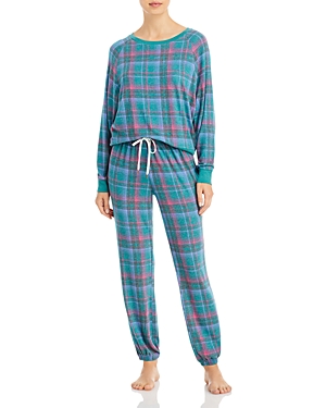 Honeydew Star Seeker Printed Pajama Set In Emerald Plaid