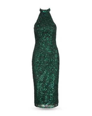 Sequin High Neck Halter Midi Dress
