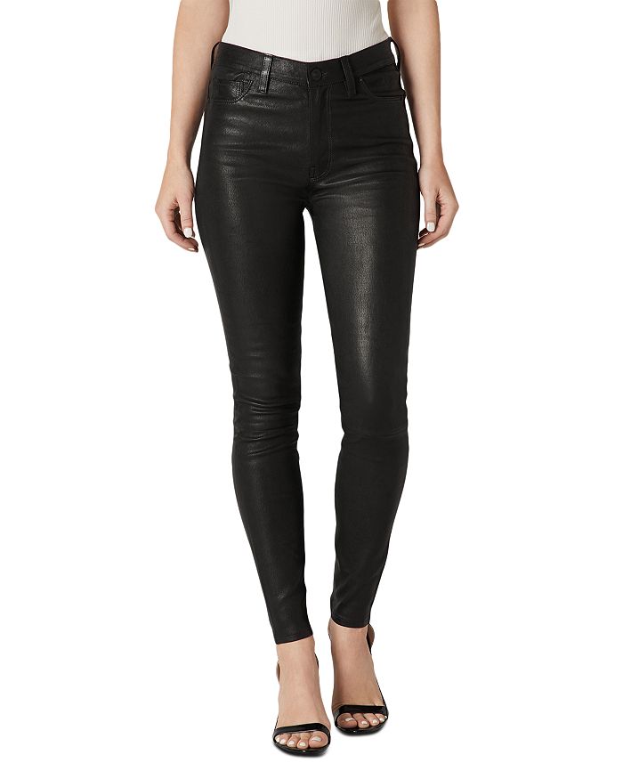Hudson Leather High Rise Super Skinny Jeans in Black | Bloomingdale's