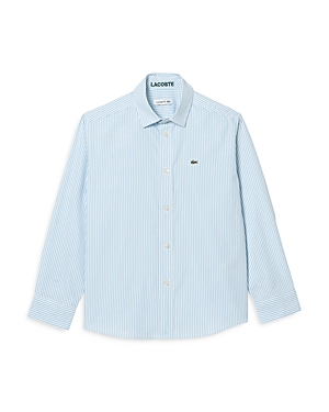 Lacoste Boys' Cotton Oxford Shirt - Little Kid, Big Kid In White/blue