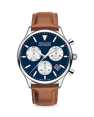 Shop Movado Heritage Calendoplan Chronograph, 43mm In Blue/brown