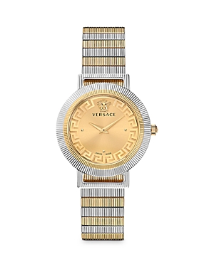Versace Greca Chic Bracelet Watch With Gold Enamel Dial In Gold/silver