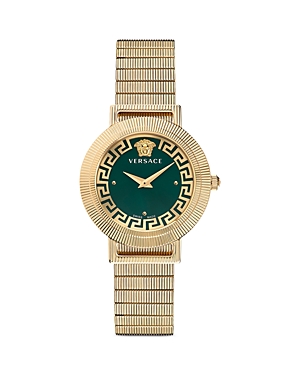 Versace Women's Swiss Greca Chic Gold Ion Plated Stainless Steel Mesh Bracelet Watch 36mm In Green/gold