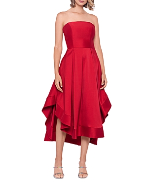 Aqua Mikado Strapless Midi Gown - 100% Exclusive In Red