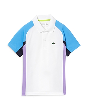 Lacoste Boys' Color Block Pique Tennis Polo Shirt - Little Kid, Big Kid In White/purple/blue