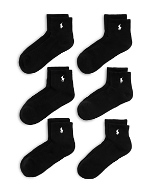 Polo Ralph Lauren Cotton Blend Performance Quarter Socks, Pack Of 6 In Black