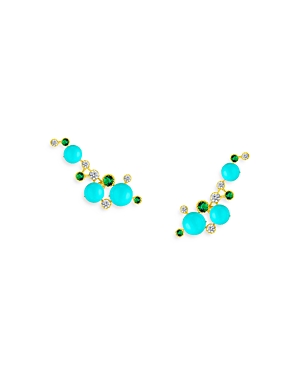 Anabela Chan 18k Yellow Gold Vermeil Constellation Multi Simulated Stone Curved Stud Earrings In Blue/green