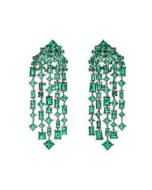 Anabela Chan 18K White Gold Plated Sterling Silver Mermaid's Tale Simulated Emerald Cascade Earrings