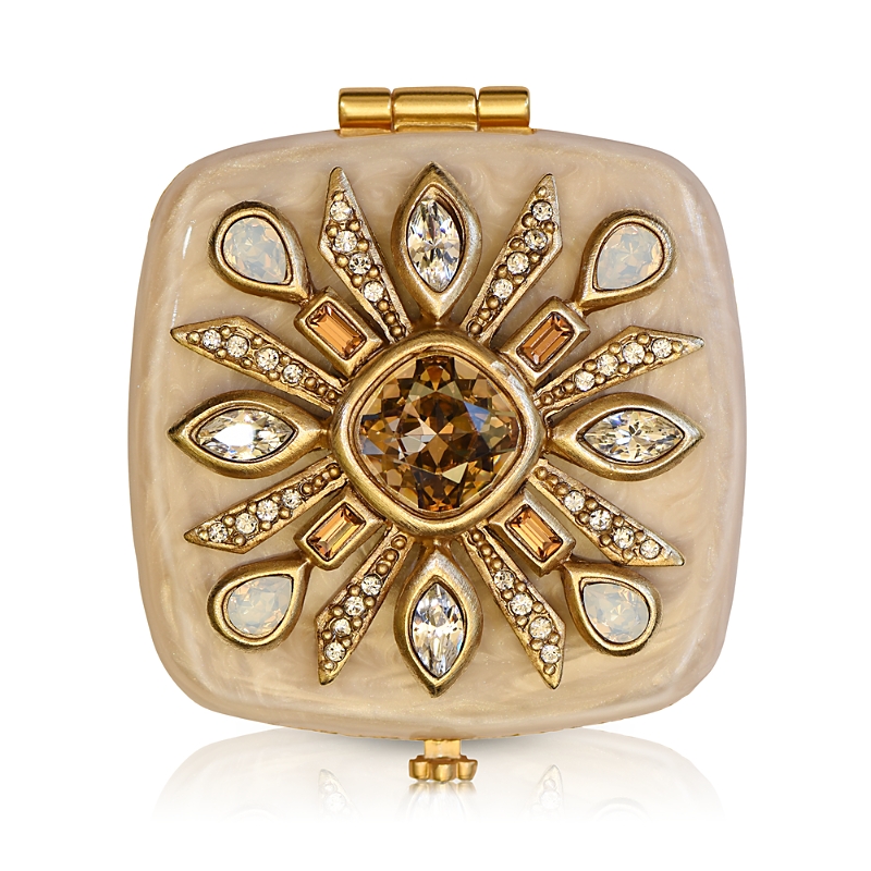 Jay Strongwater Schuyler Maltese Bejeweled Compact In Golden