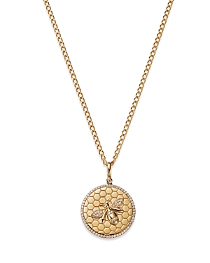 Bloomingdale's Diamond Bumble Bee Disc Pendant Necklace In 14k Yellow Gold, 0.25 Ct. T.w. - 100% Exclusive