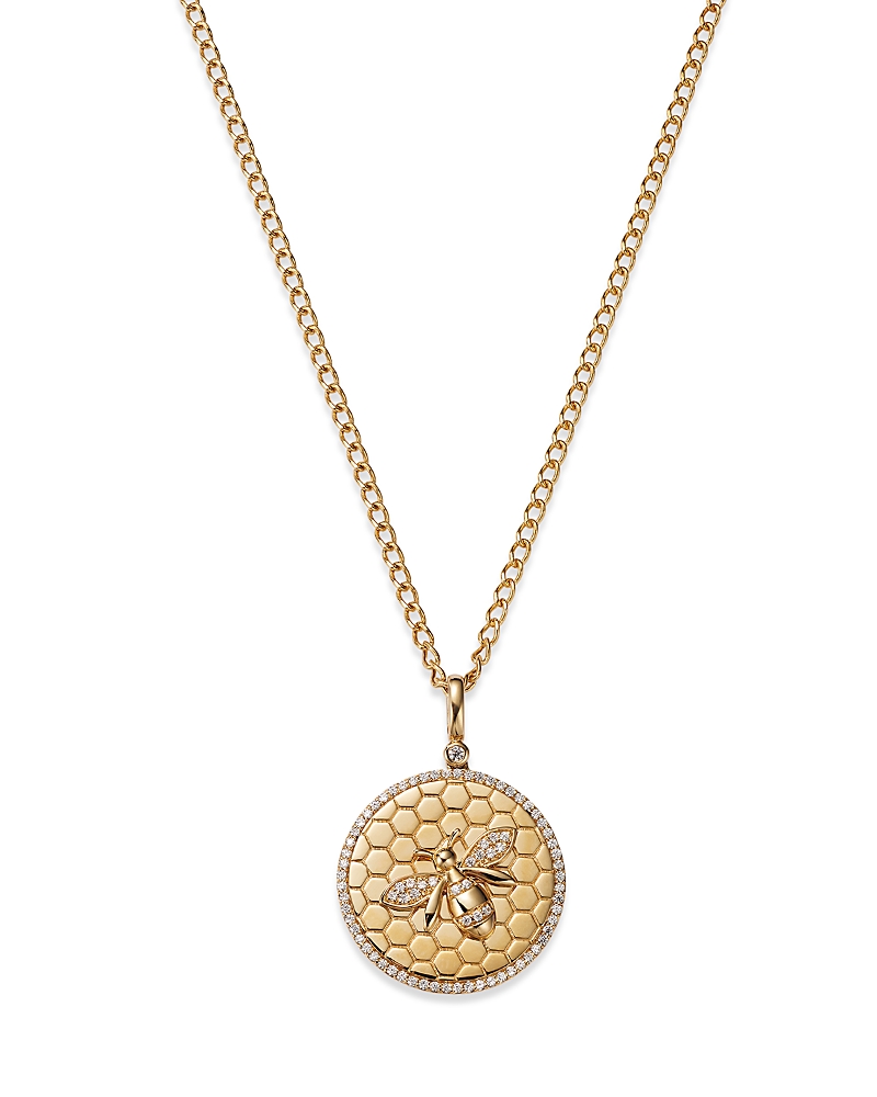 Bloomingdale's Fine Collection Diamond Bumble Bee Disc Pendant Necklace in 14K Yellow Gold, 0.25 tcw