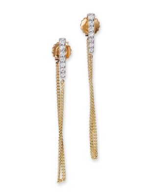 Diamond Vertical Bar Chain Earrings in 14K Yellow Gold, 0.16 tcw 
