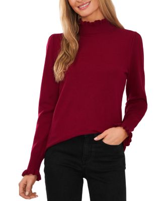 CeCe - Ruffle Trim Mock Neck Sweater