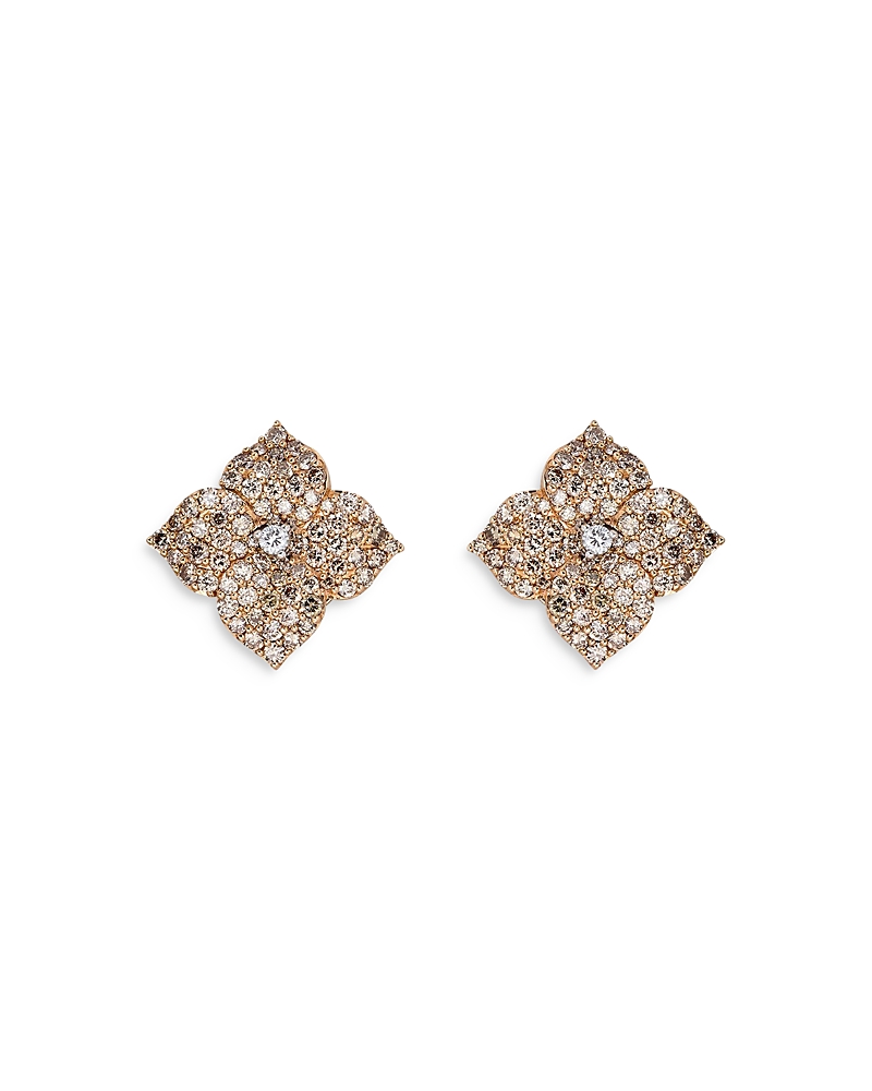 Piranesi 18k Rose Gold Champagne & White Diamond Flower Earrings In Champagne/rose Gold