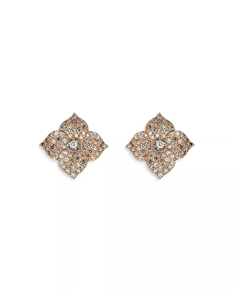 Piranesi 18K Rose Gold Champagne & White Diamond Flower Earrings