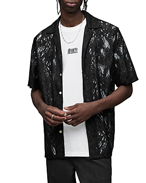 ALLSAINTS BRODERIE RELAXED FIT ABSTRACT SHORT SLEEVE BUTTON DOWN SHIRT