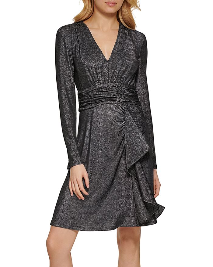 DKNY Sparkle Knit Ruched Ruffled Dress | Bloomingdale's