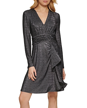 DKNY SPARKLE KNIT RUCHED RUFFLED DRESS