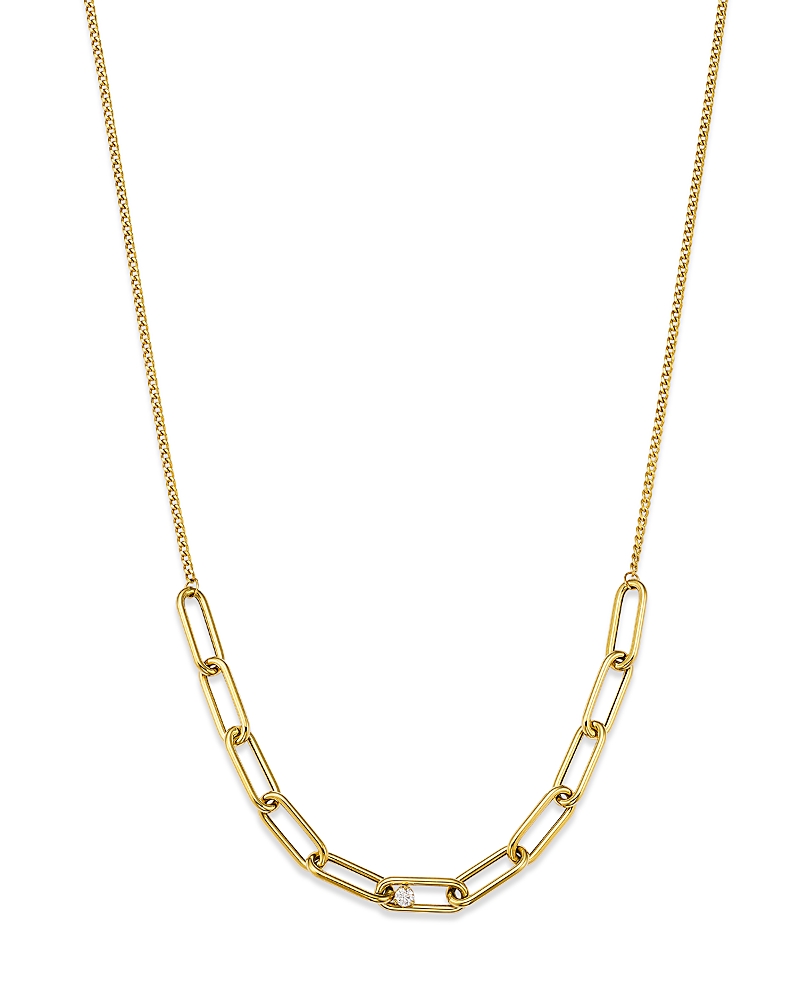 Zoë Chicco 14k Yellow Gold Prong Diamonds Diamond Solitaire Paperclip Link Statement Necklace, 16-18 In Gold