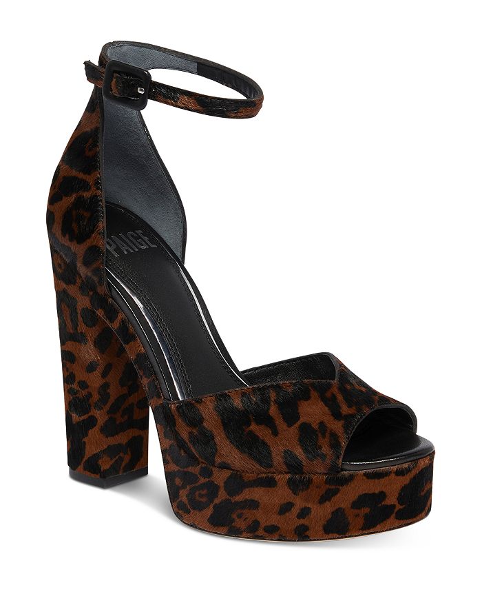 PAIGE Women's Camryn Leopard Print Calf Hair Platform High Heel Sandals ...