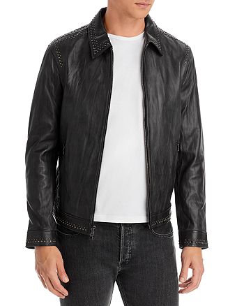 John Varvatos - Slim Fit Multi Rivet Leather Jacket