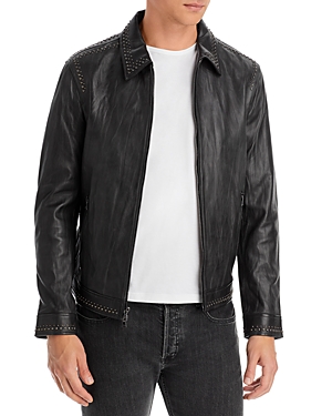 John Varvatos Slim Fit Multi Rivet Leather Jacket