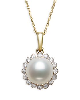 Bloomingdale's - Cultured Freshwater Pearl & Diamond Halo Pendant Necklace in 14k Yellow Gold, 18" - 100% Exclusive